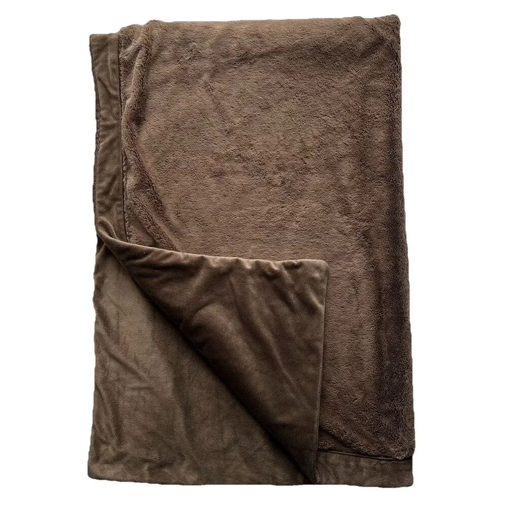 Restoration Hardware Throw Blanket Cozy Plush Brown Reversible Faux Fur RH